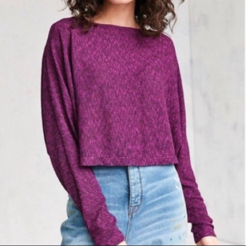 Silence + Noise cropped ribbed stretch dolman top